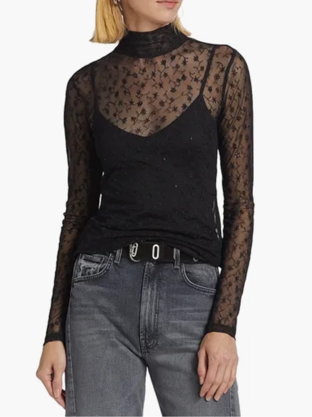 NWT rag & bone Black Sheer Floral Lace Sequin Turtleneck Top